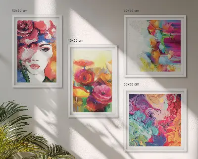Set van posters met lijst bloemen met intense kleuren in portretstand