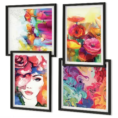 Set van posters met lijst bloemen met intense kleuren in portretstand