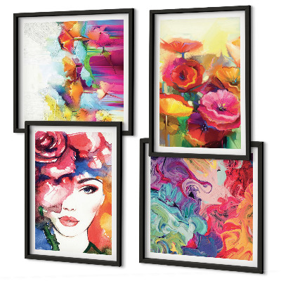 Set van posters met lijst Bloemen met intense kleuren, portret