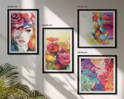 Set van posters met lijst bloemen met intense kleuren in portretstand