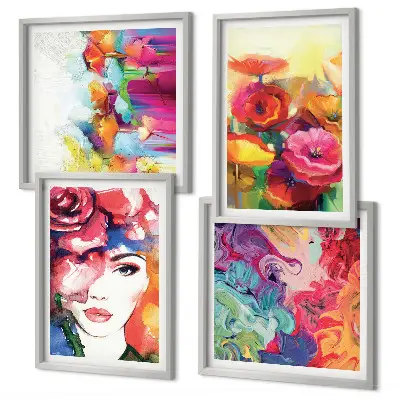 Set van posters met lijst bloemen met intense kleuren in portretstand