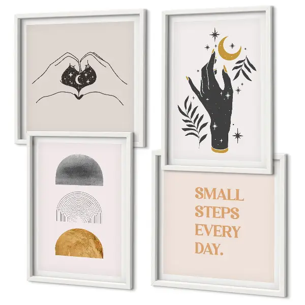 Minimalistische boho-posterset met lijst set van wanddecoratie