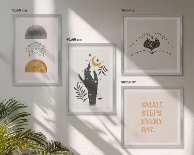 Minimalistische boho-posterset met lijst set van wanddecoratie