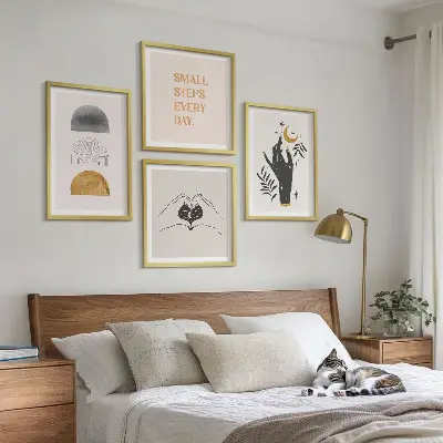 Minimalistische boho-posterset met lijst set van wanddecoratie