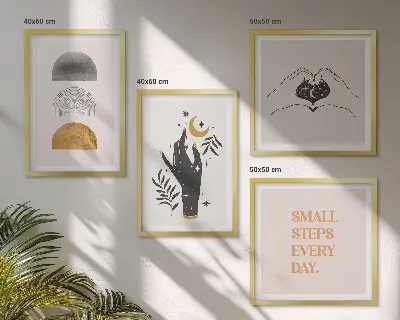 Minimalistische boho-posterset met lijst set van wanddecoratie