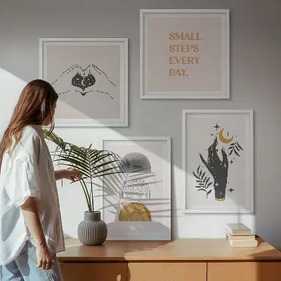 Minimalistische boho-posterset met lijst set van wanddecoratie