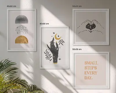 Minimalistische boho-posterset met lijst set van wanddecoratie