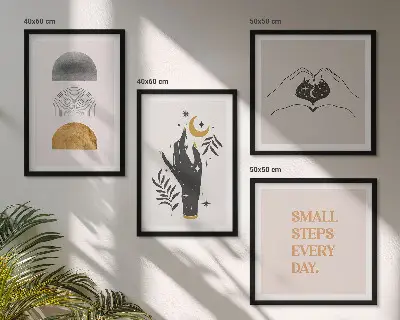 Minimalistische boho-posterset met lijst set van wanddecoratie