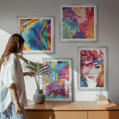 Kleurrijk abstract portret meerluik in lijst