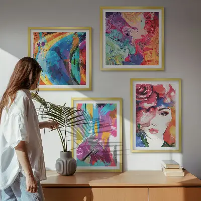 Kleurrijk abstract portret meerluik in lijst