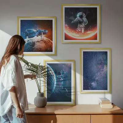 Set posters met lijst ruimteastronauten en sterren