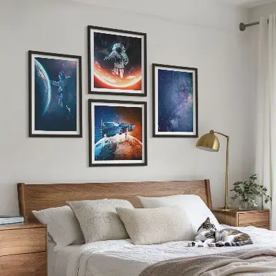 Set posters met lijst ruimteastronauten en sterren