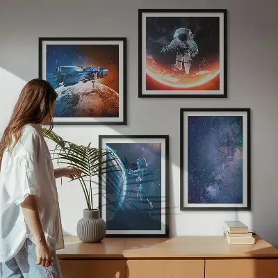Set posters met lijst ruimteastronauten en sterren