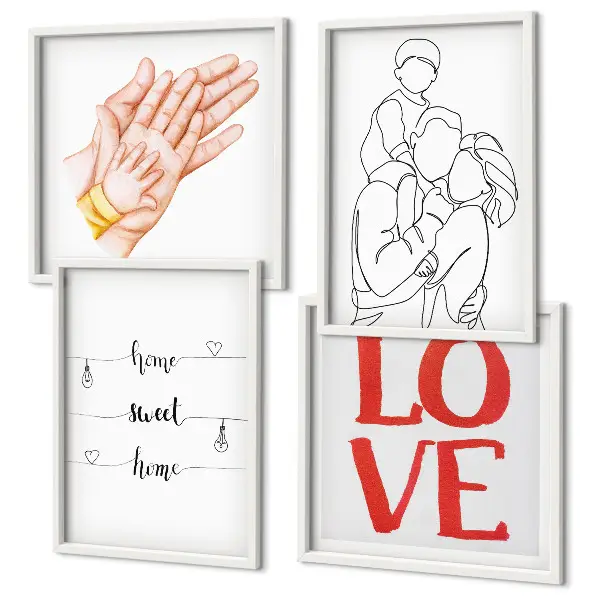 Huisnaamborden met familie-illustraties meerluik in lijst