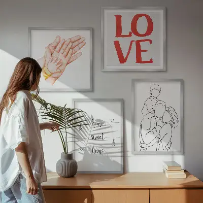 Huisnaamborden met familie-illustraties meerluik in lijst