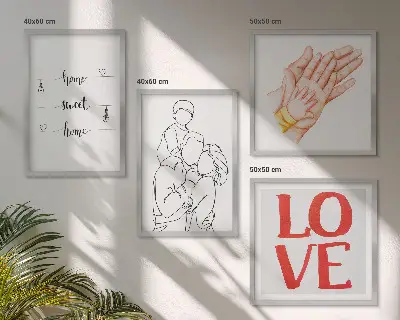 Huisnaamborden met familie-illustraties meerluik in lijst