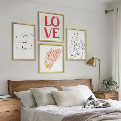 Huisnaamborden met familie-illustraties meerluik in lijst