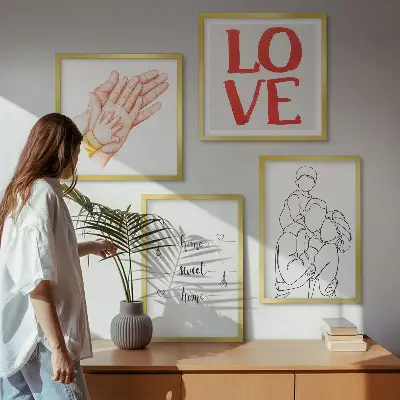 Huisnaamborden met familie-illustraties meerluik in lijst