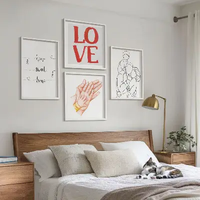 Huisnaamborden met familie-illustraties meerluik in lijst