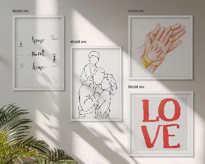 Huisnaamborden met familie-illustraties meerluik in lijst