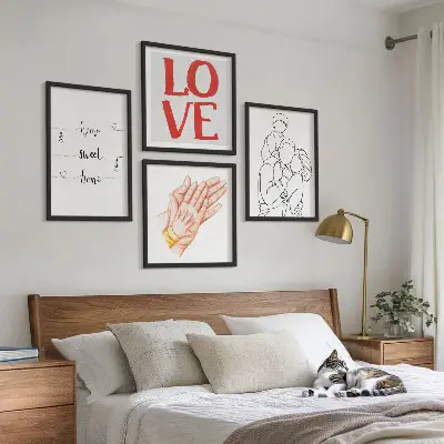 Huisnaamborden met familie-illustraties meerluik in lijst