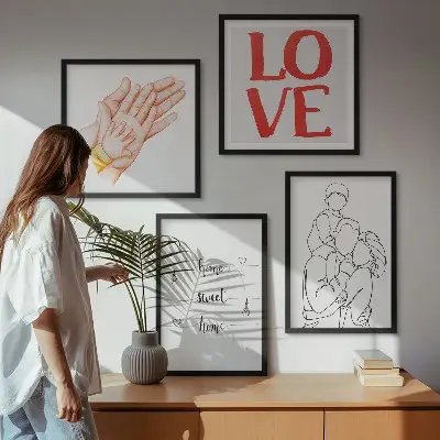 Huisnaamborden met familie-illustraties meerluik in lijst