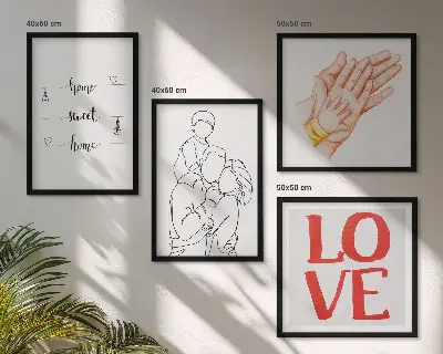 Huisnaamborden met familie-illustraties meerluik in lijst