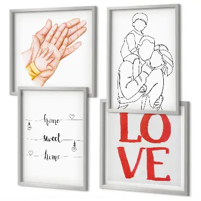 Huisnaamborden met familie-illustraties meerluik in lijst