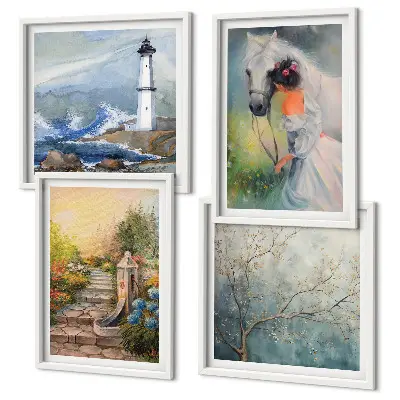 Set van posters met lijst Vuurtoren Landschap Meisje Paard
