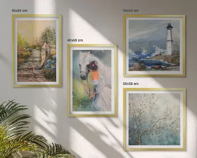 Set van posters met lijst Vuurtoren Landschap Meisje Paard