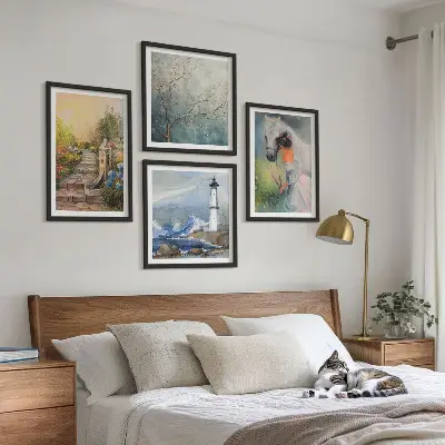 Set van posters met lijst Vuurtoren Landschap Meisje Paard