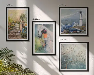 Set van posters met lijst Vuurtoren Landschap Meisje Paard