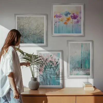 Pastelkleurige bloemen achtergrondpatronen meerluik in lijst