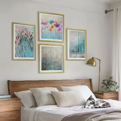 Pastelkleurige bloemen achtergrondpatronen meerluik in lijst