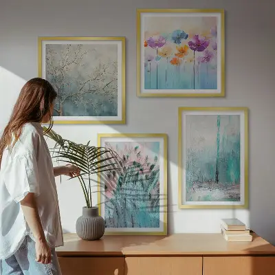 Pastelkleurige bloemen achtergrondpatronen meerluik in lijst