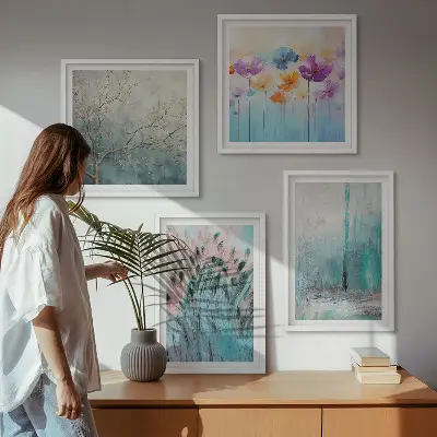 Pastelkleurige bloemen achtergrondpatronen meerluik in lijst