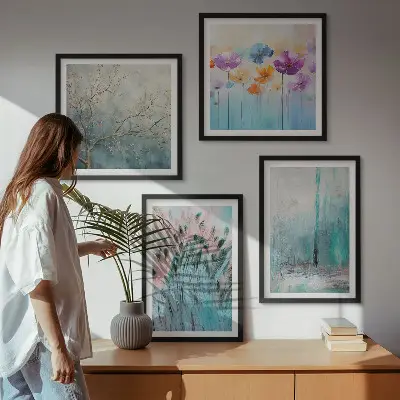 Pastelkleurige bloemen achtergrondpatronen meerluik in lijst