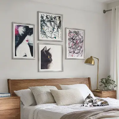 Abstracte kattenverfpatronen set van posters met lijst