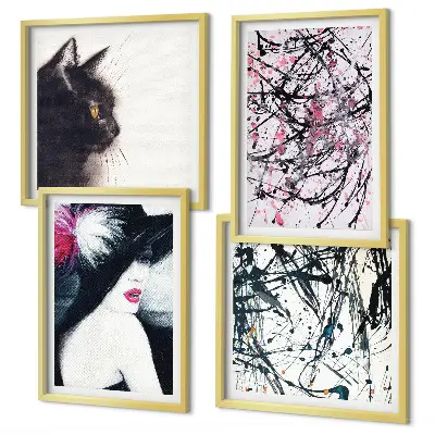 Abstracte kattenverfpatronen set van posters met lijst