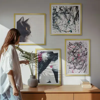 Abstracte kattenverfpatronen set van posters met lijst