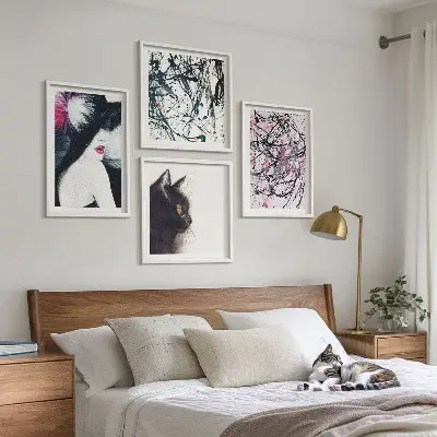 Abstracte kattenverfpatronen set van posters met lijst