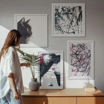 Abstracte kattenverfpatronen set van posters met lijst