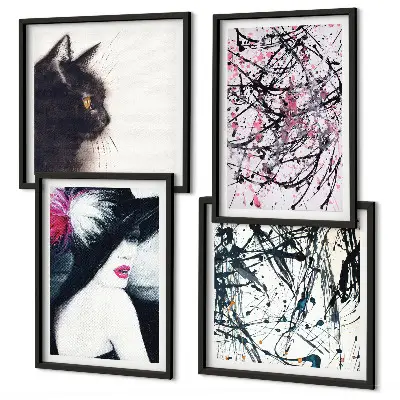 Abstracte kattenverfpatronen set van posters met lijst
