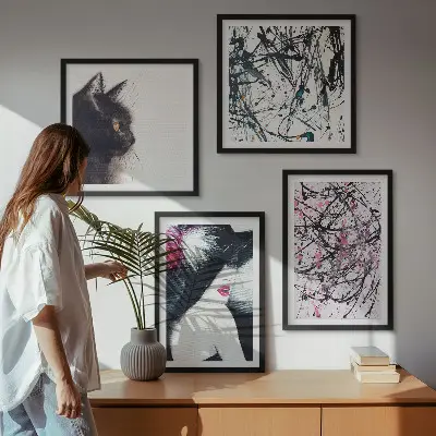 Abstracte kattenverfpatronen set van posters met lijst