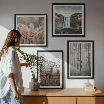Boslandschappen van wilde natuur meerluik in lijst