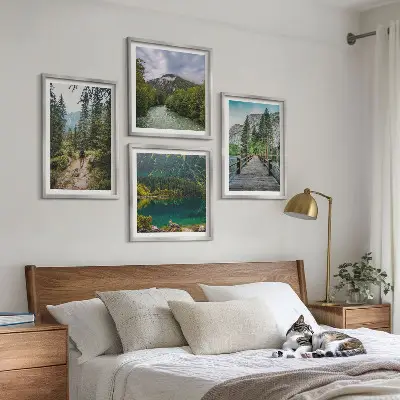 Bergen, meren, bossen, paden meerluik in lijst
