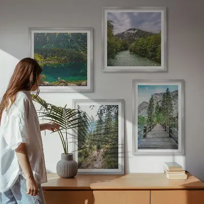 Bergen, meren, bossen, paden meerluik in lijst