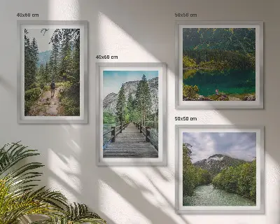 Bergen, meren, bossen, paden meerluik in lijst