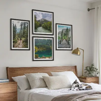 Bergen, meren, bossen, paden meerluik in lijst