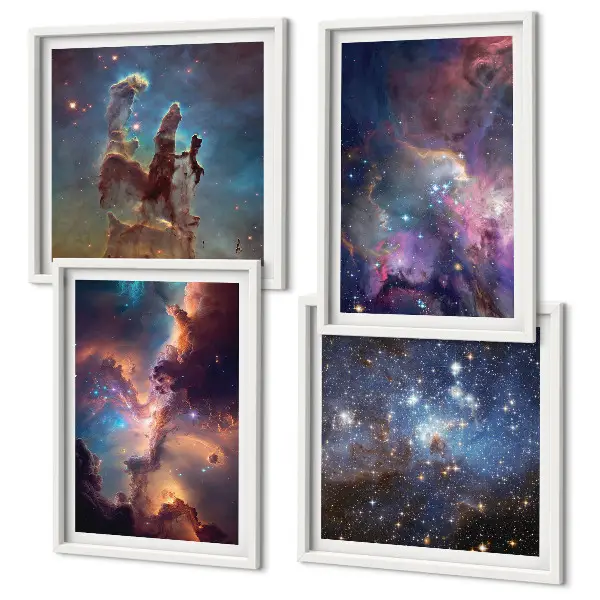 Kosmische sterrenlandschappen meerluik in lijst